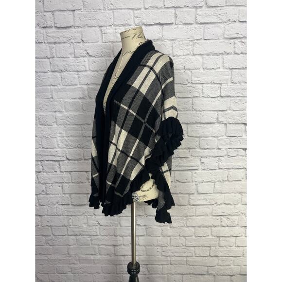 Black and Cream Open Poncho Style Cardigan Oversized Women’s X-Large - Picture 3 of 8